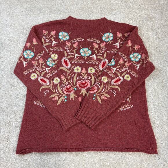 Anthropologie Aratta Silent Journey Embroidered Floral Angora Blend Sweater M - Picture 3 of 5